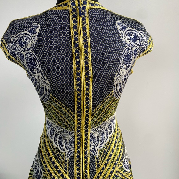 Herve Leger Unique Dress! Blue, Yellow & Cream Size XS - Picture 7 of 12